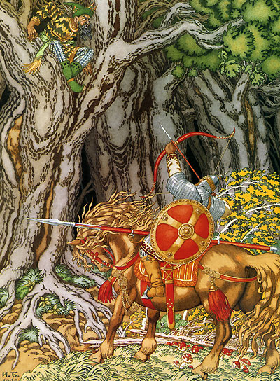 Билибин Илья Муромец и Соловей-разбойник иллюстрация к русской былине