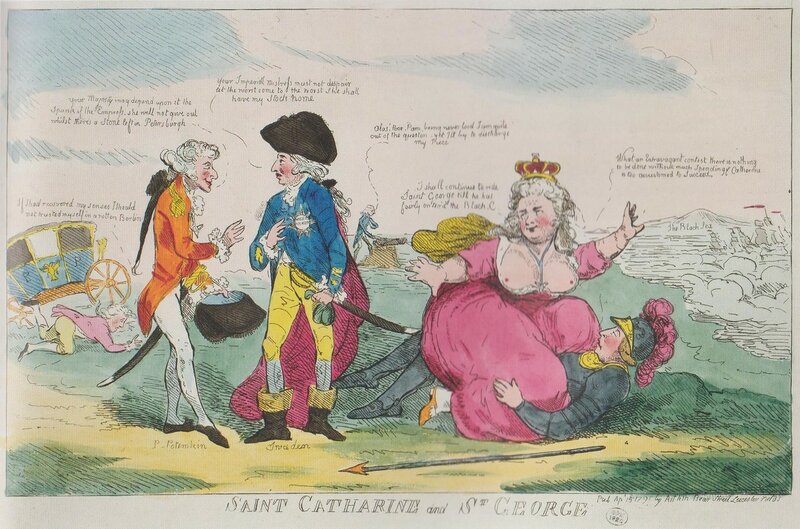 Непристойная английская карикатура на Екатерину II и святого Георгия, 1791 год