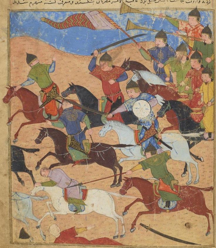 Батальная сцена из персидской рукописи XV века — войска Тимура в походе