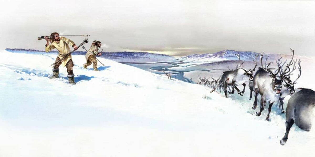 Homo sapiens охотятся на оленей в степном ландшафте &mdash; палеоантропологическая реконструкция