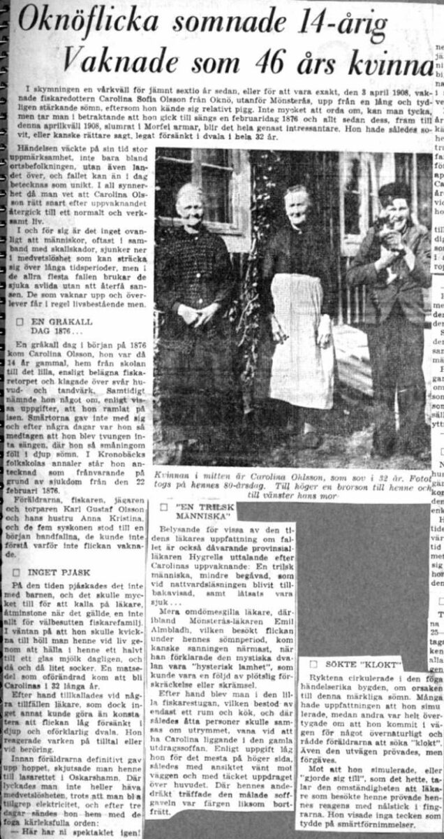 Газетная публикация об истории Каролины Олссон, 1940-е годы