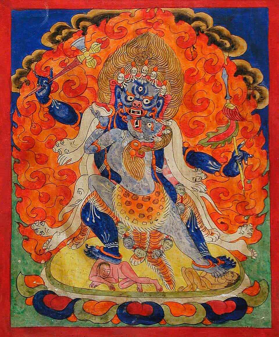 Яб-Юм с гневным божеством &mdash; буддийская тантрическая живопись Тибета