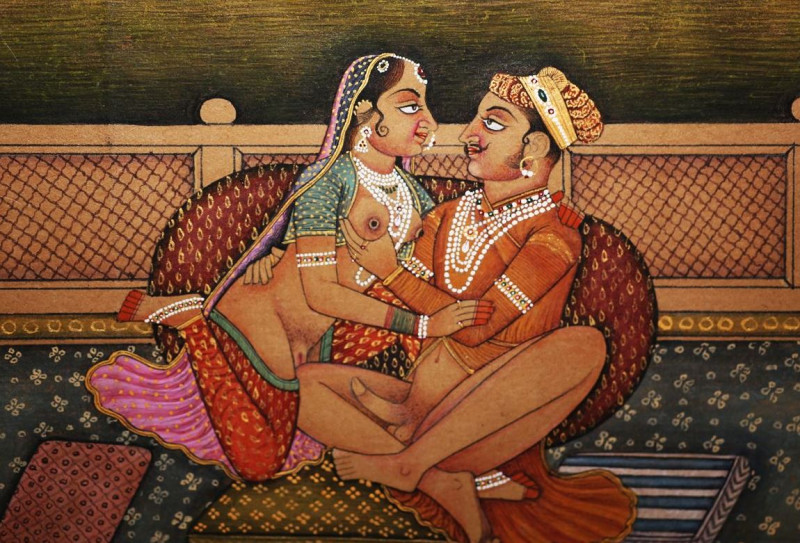 Индийская миниатюра XVIII века, иллюстрирующая сцену из текста о дхарме