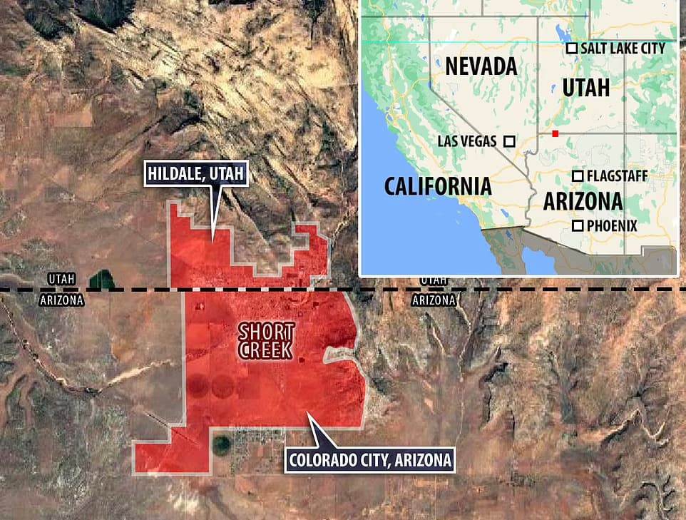 Вид на Колорадо-Сити и Хилдейл &mdash; пограничные города Аризоны и Юты, исторический центр секты FLDS