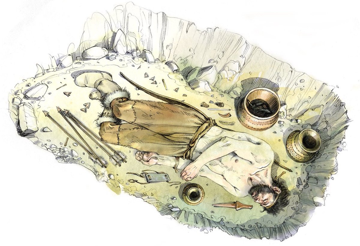 Реконструкция древнего погребения &mdash; палеоантропологическая иллюстрация Наделя