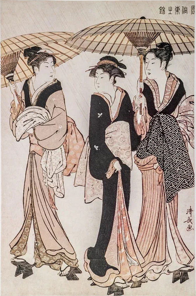 Гейши &mdash; гравюра Китагава Утамаро XVIII века