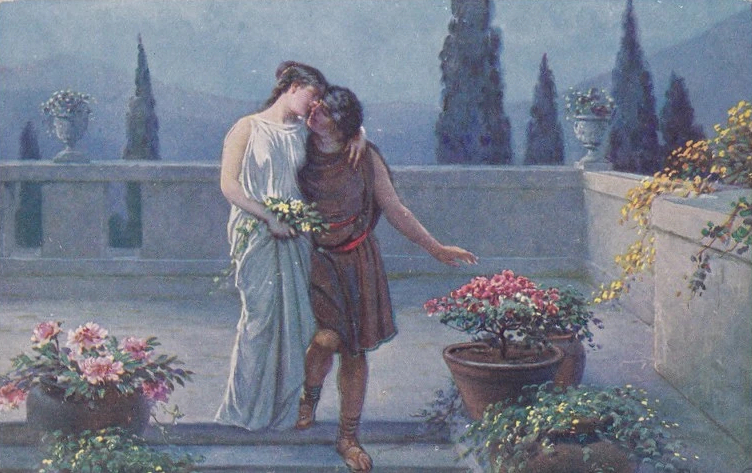 Картина чешского художника Адольфа Либшера, изображающая романтическую сцену в античном стиле
