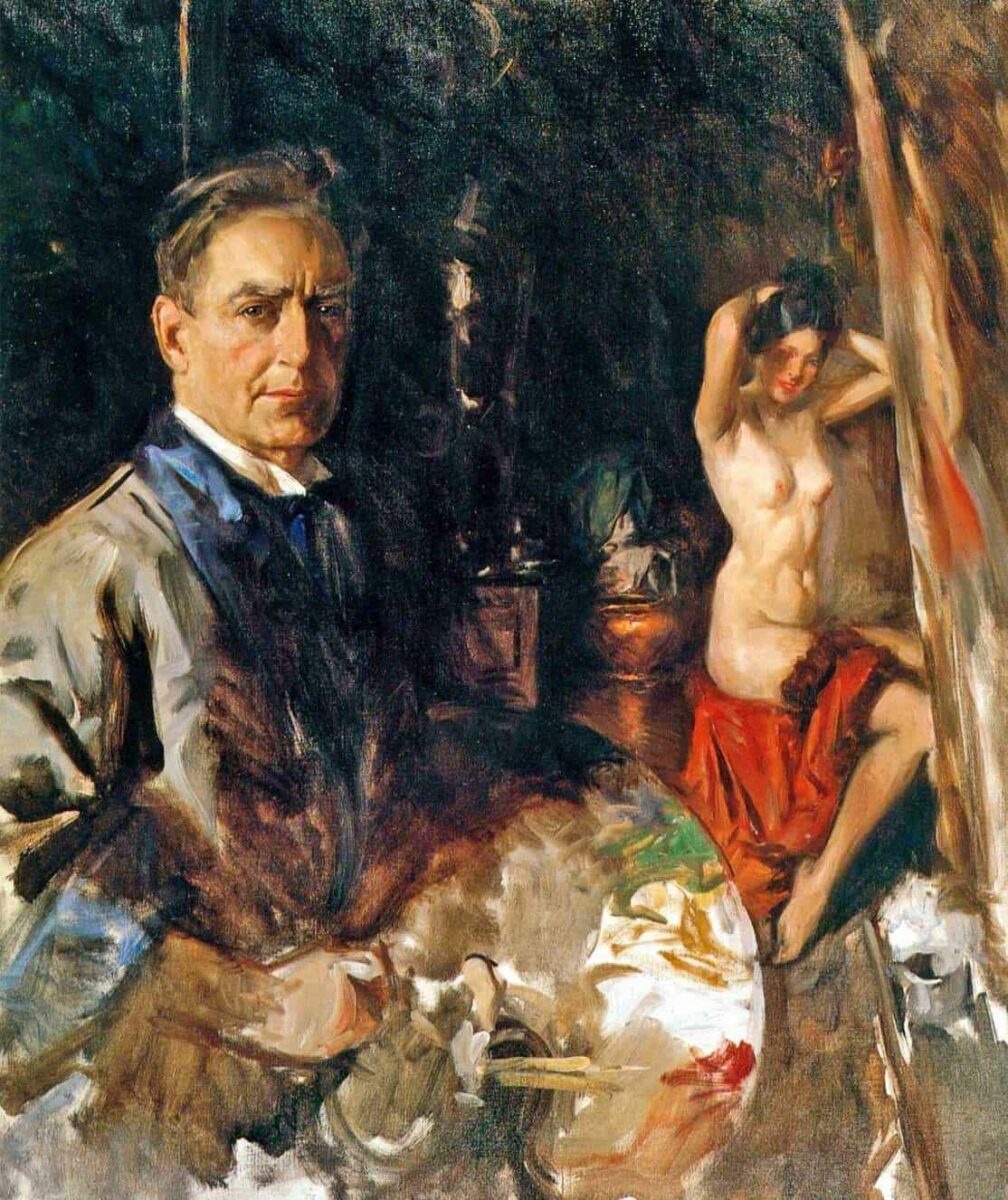 Говард Чандлер Кристи — автопортрет с натурщицей, 1925 год