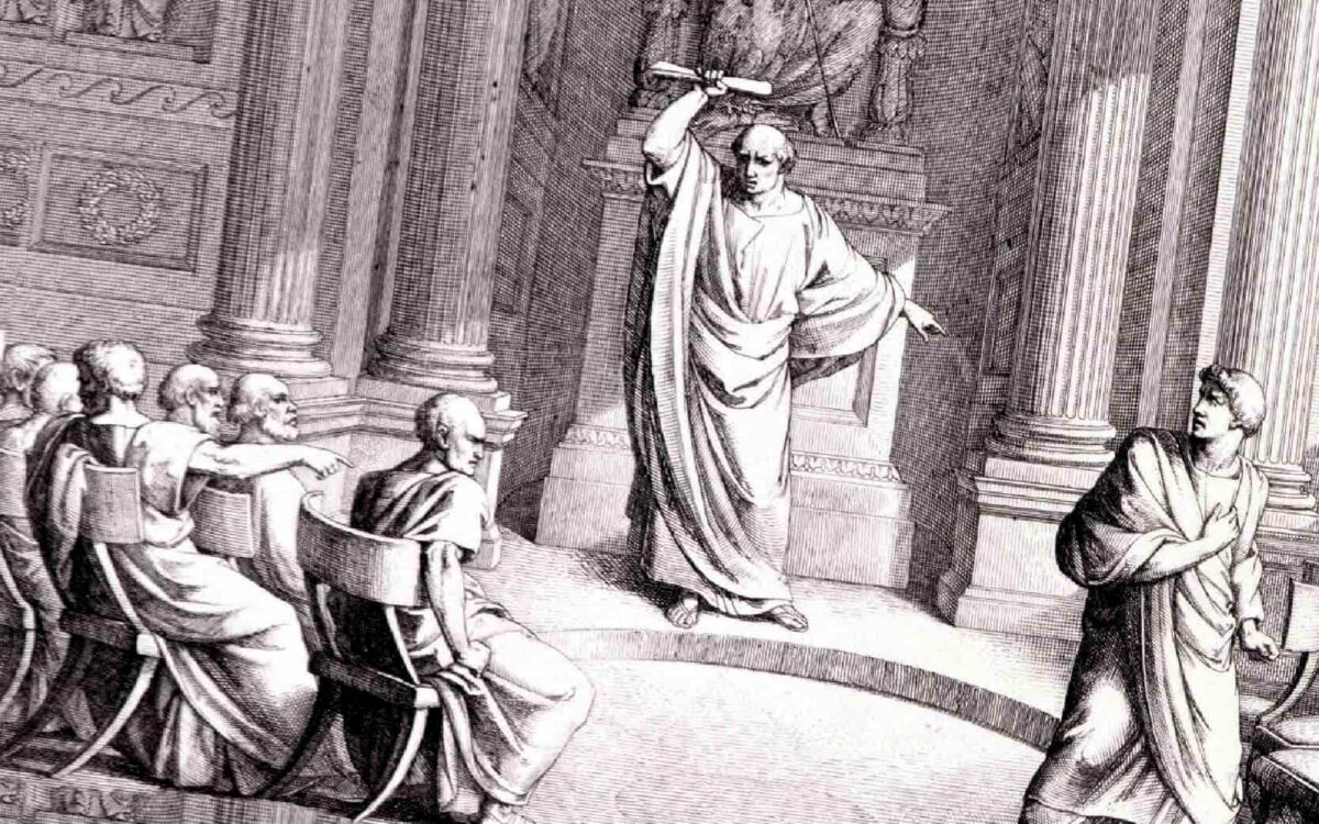 Гравюра 1849 года: Цицерон, обличающий Катилину перед римским сенатом