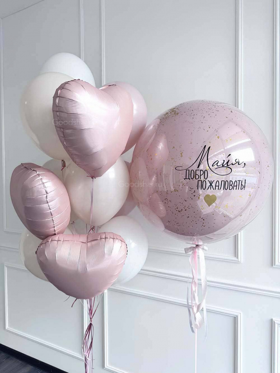 Bigpicture ru набор воздушных шаров на выписку для девочки бабблс и сердечки