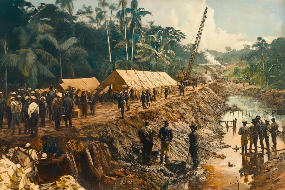 Первые строители канала в хижинах и палатках. 1880-е годы