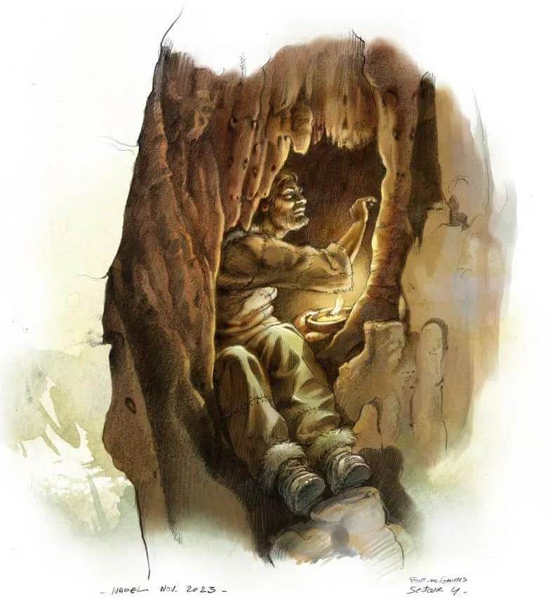 Древний мастер &mdash; реконструкция облика человека эпохи палеолита, деталь иллюстрации Наделя