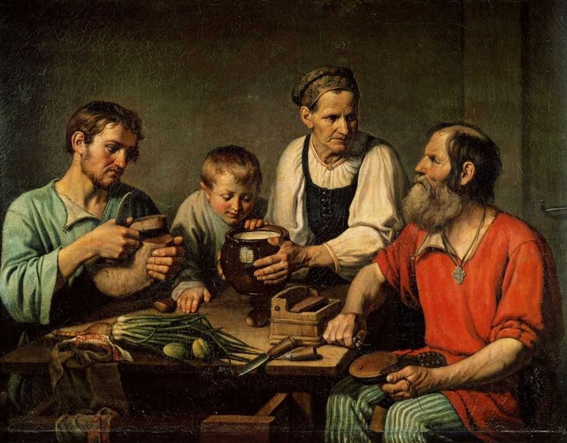 картина &laquo;Крестьянское семейство перед обедом&raquo; (1824) русского художника Фёдора Солнцева