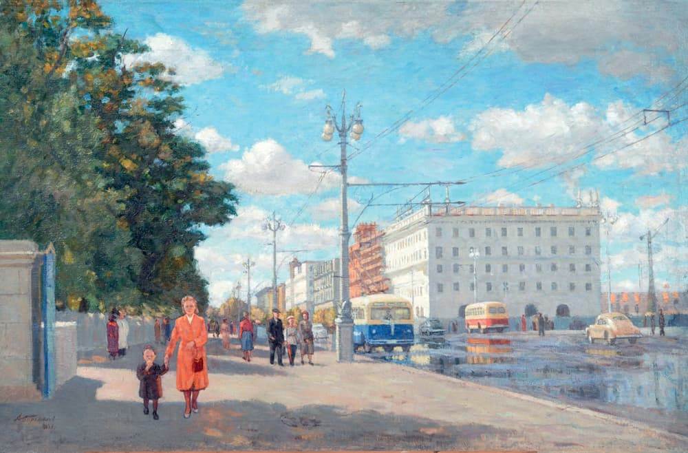 Картина &laquo;Минск. Проспект им. Сталина&raquo;, художник Антон Бархатков, 1952 год