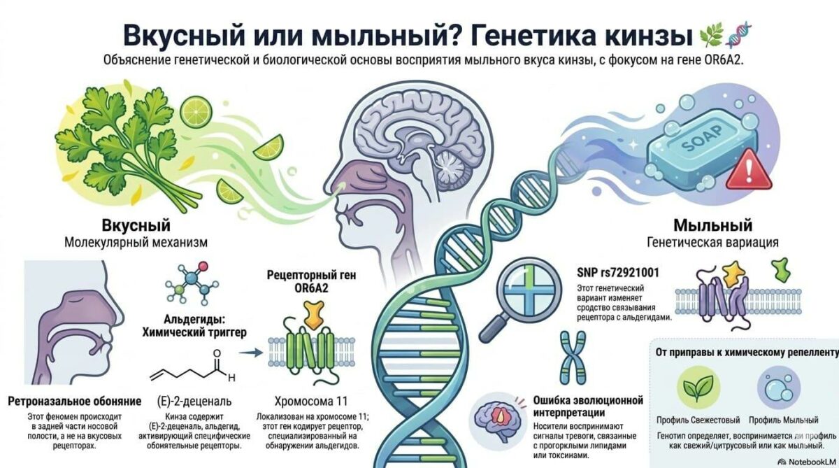 схема работы обонятельного рецептора OR6A2 при восприятии альдегидов кинзы
