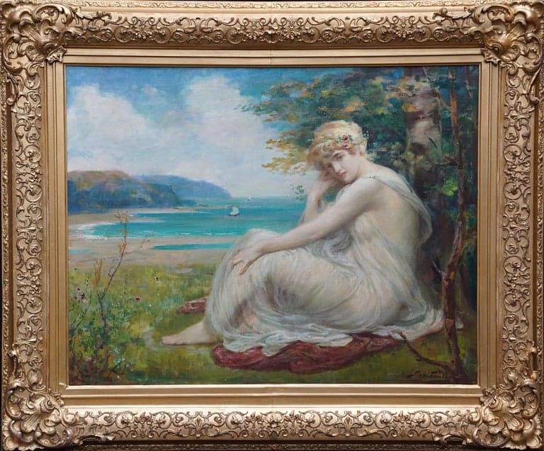 Картина Роберта Фаулера &laquo;Портрет девушки в прибрежном пейзаже&raquo; (1893): светловолосая викторианская красавица мечтательно смотрит вдаль
