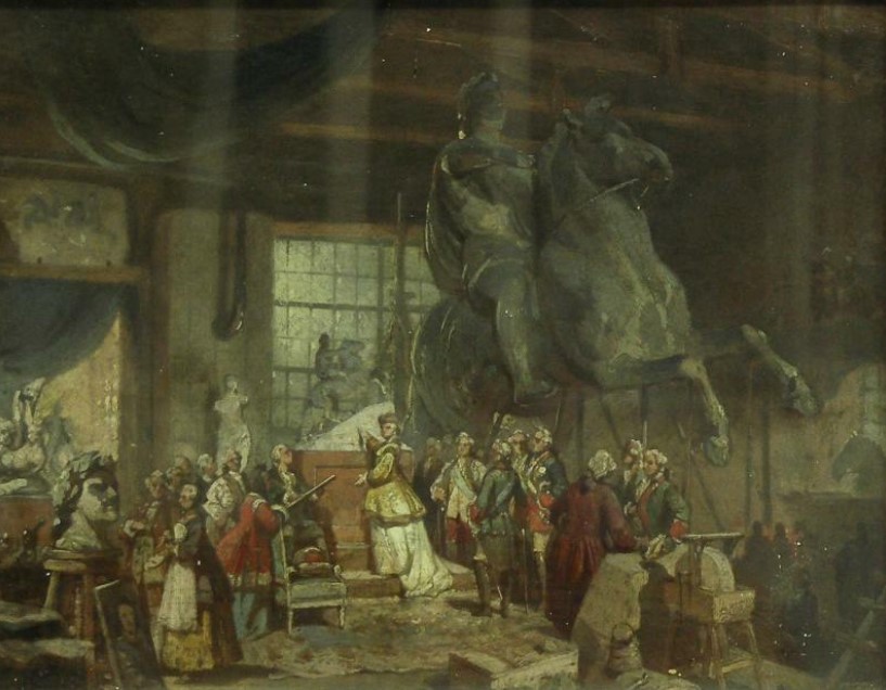 Екатерина II в мастерской скульптора Фальконе, художник Адольф Боде-Шарлемань, 1887 год