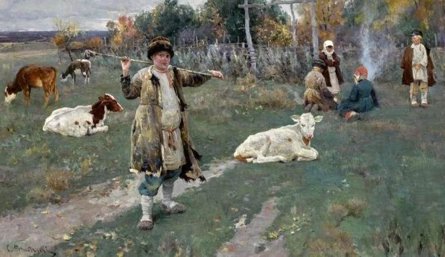 Дети пасут телят, Сергей Виноградов, 1895 год