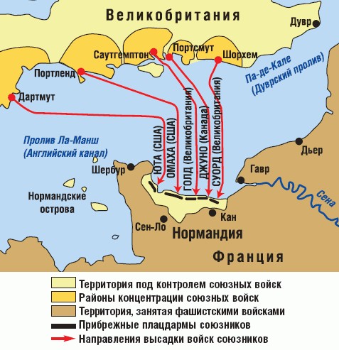 Схема операции Оверлорд &mdash; план высадки союзников в Нормандии в июне 1944 года