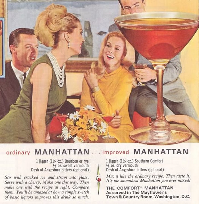Рецепт коктейля Манхэттен, плакат 1950-х годов, США