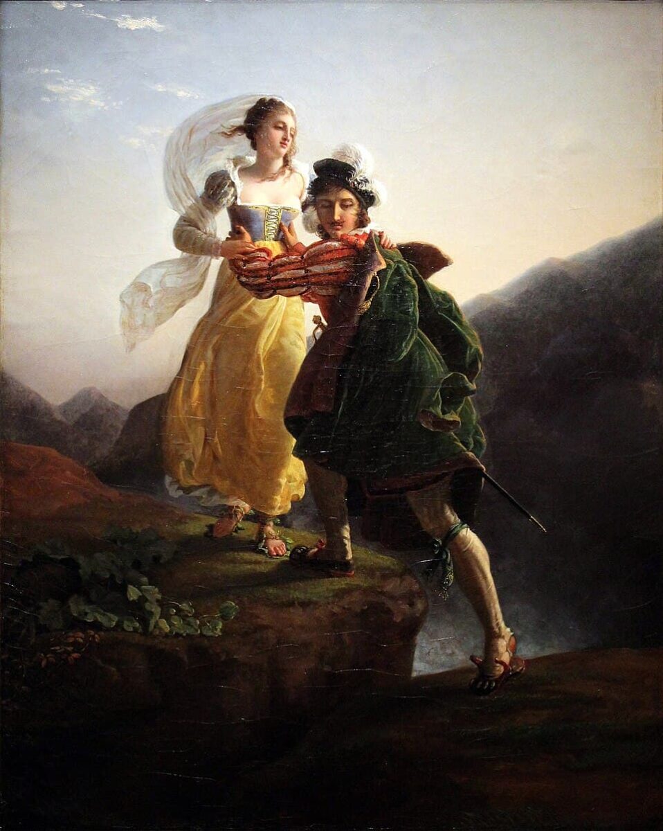 Бьянка Капелло бежит с возлюбленным художник Жан-Луи Дюси 1824