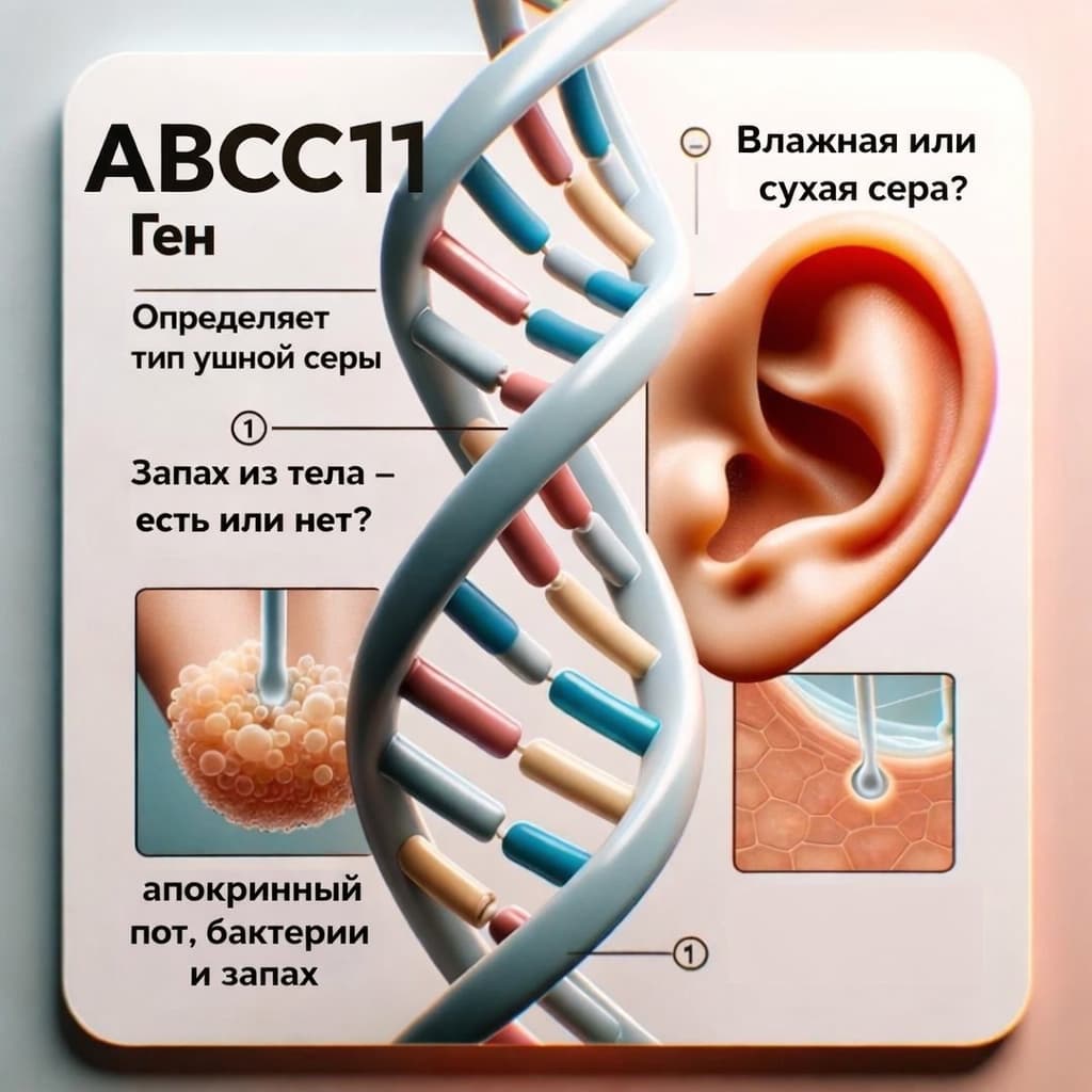 Инфографика: один ген ABCC11: тип ушной серы, запах тела