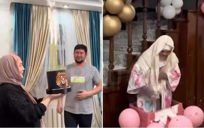 Скриншоты из скандального видео, где жена дарит мужу девушку в подарочной коробке