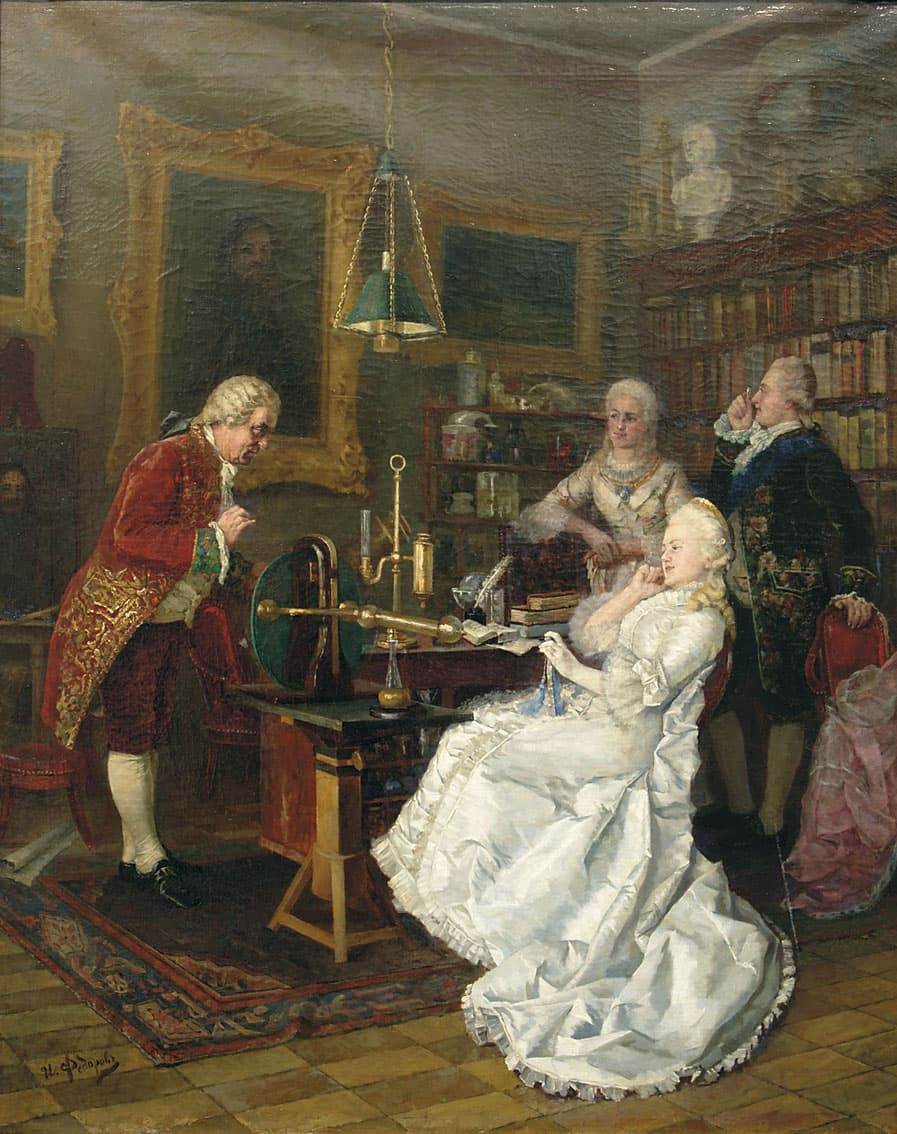 Екатерина II у Ломоносова, художник Иван Федоров, 1884 год