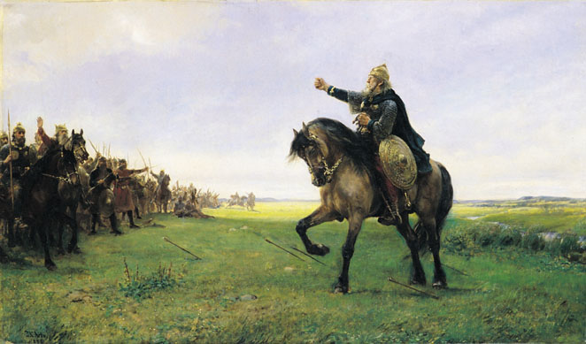 Вождь готов вызывает гуннов на бой, Петер Арбо, 1886 год