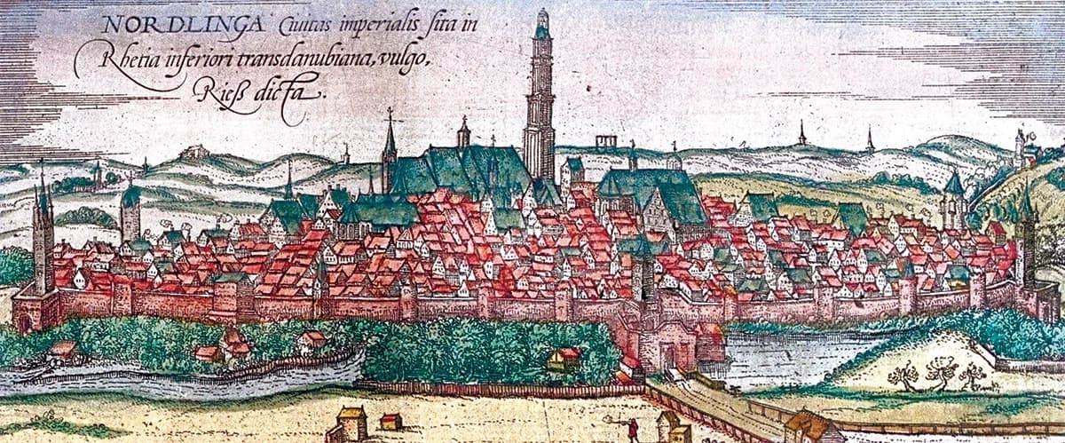 Баварский город Нёрдлинген панорама изображение 1572 год
