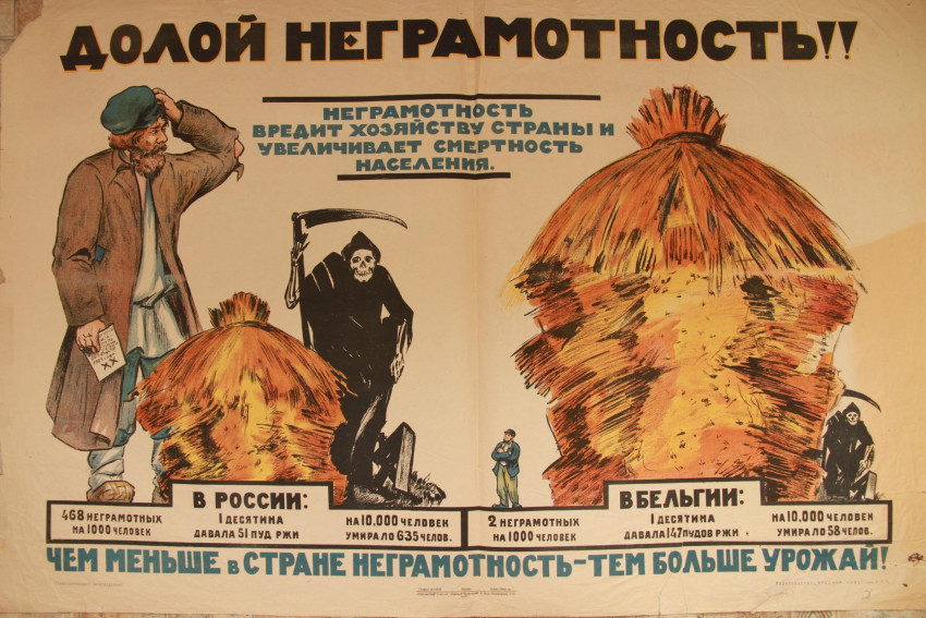 Советский плакат по ликвидации безграмотности 1920-х годов