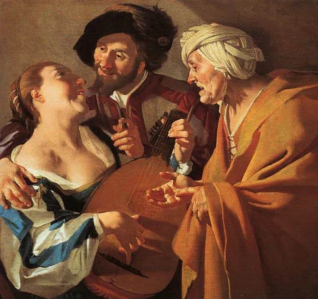 Проститутка с лютней художник Дирк ван Бабурен 1622 год картина