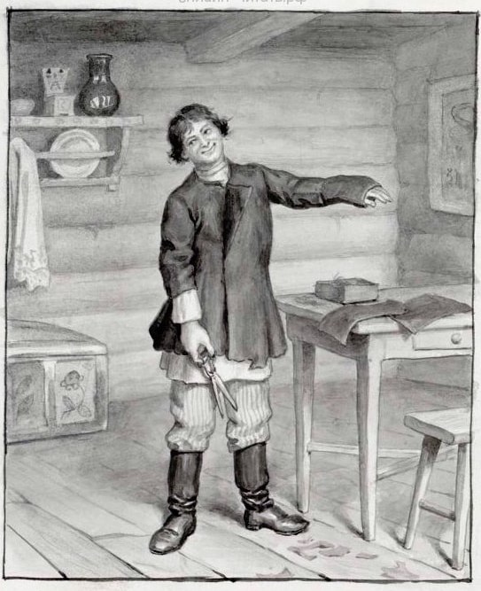 Тришкин кафтан, иллюстрация к басне Крылова, Фёдор Рерберг, 1901 год