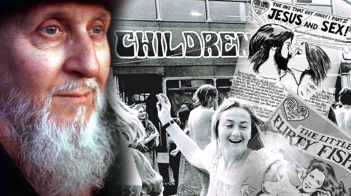 Члены секты Дети Бога на уличной акции, США, начало 1970-х