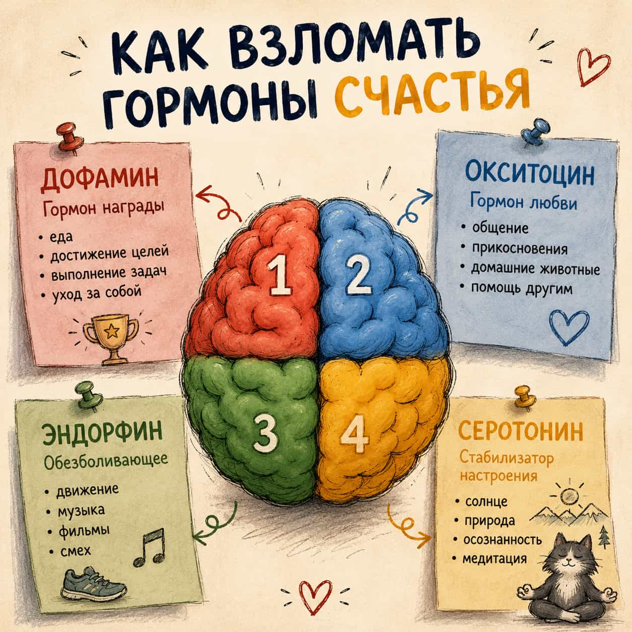 инфографика: как взломать гормоны счастья и восстановиться после эмоционального похмелья