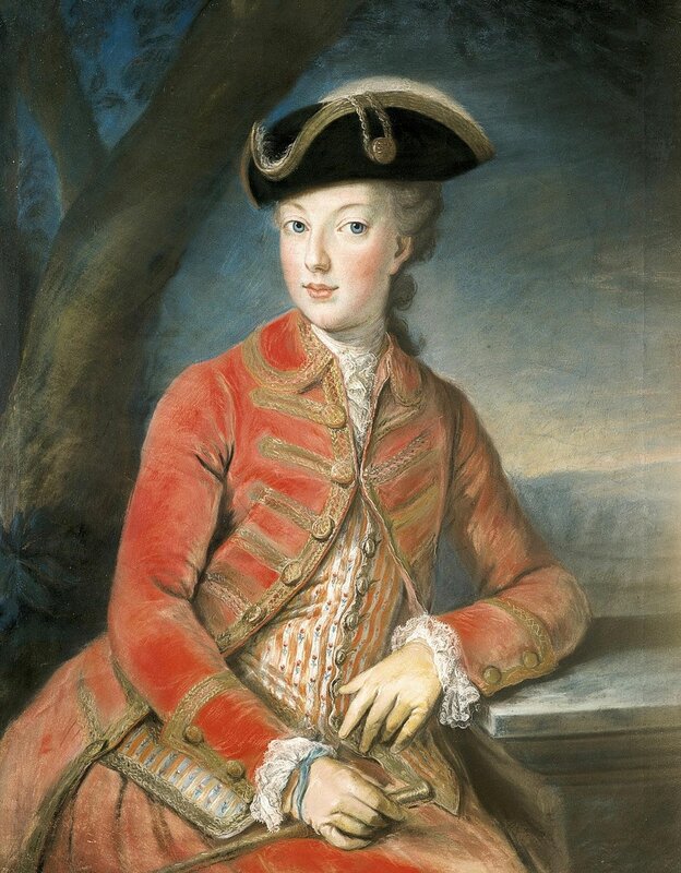 Молодая королева Мария-Антуанетта в красном охотничьем костюме, 1771 год