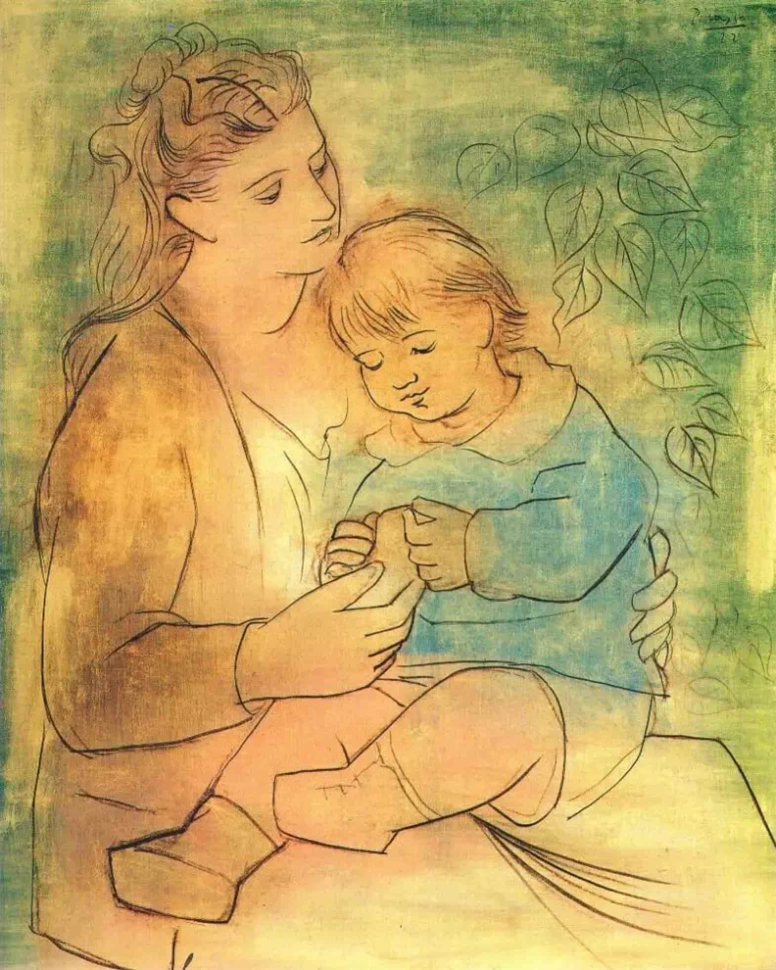 Рисунок Пикассо с изображением Ольги и сына Пауло