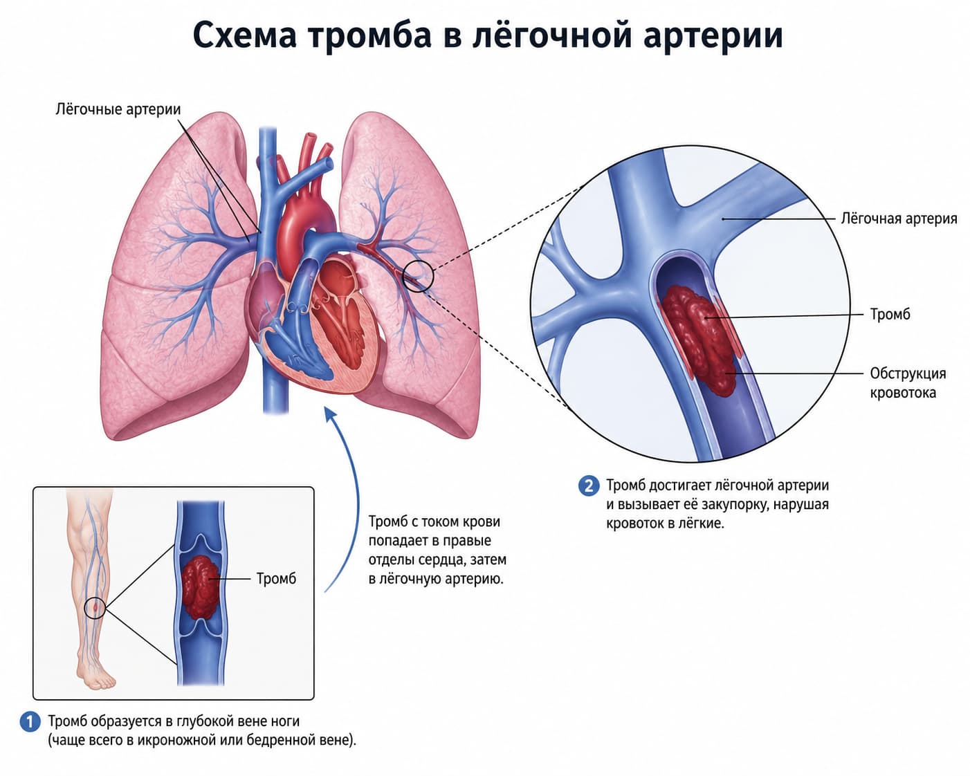 Схема тромба в лёгочной артерии