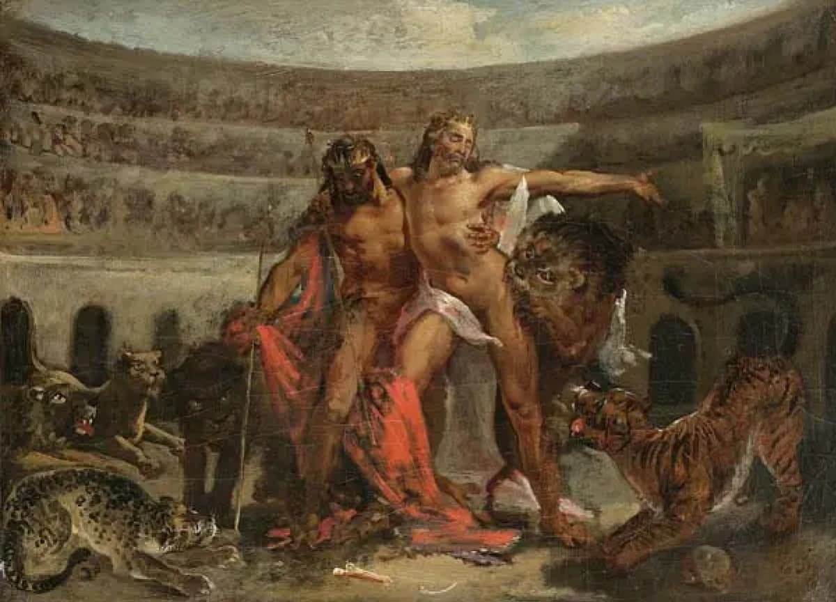 Гладиаторы в Колизее художник Эжен Делакруа 1863 год
