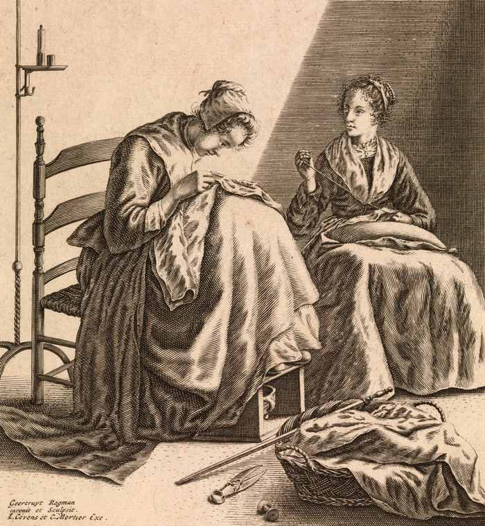 Женщины за шитьём &mdash; гравюра Гертруйдта Рогмана 1657 года
