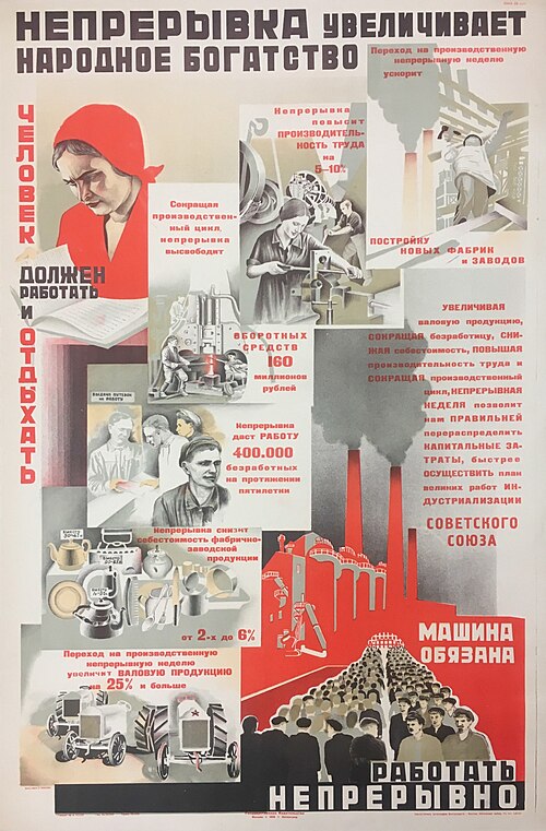 Плакат 1930 года о преимуществах &laquo;непрерывки&raquo;