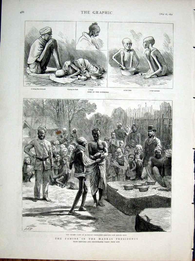 Жертвы голода в Мадрасском президентстве, 1877 год. Гравюра из The Graphic