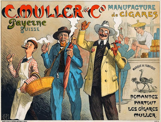 Рекламный плакат сигарной фабрики C. M&uuml;ller, Швейцария, около 1900 года