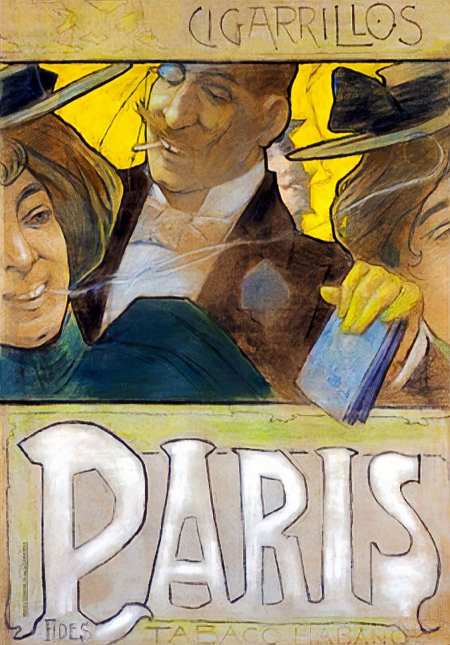 Плакат Cigarillos Paris, художник Fides, 1900 год