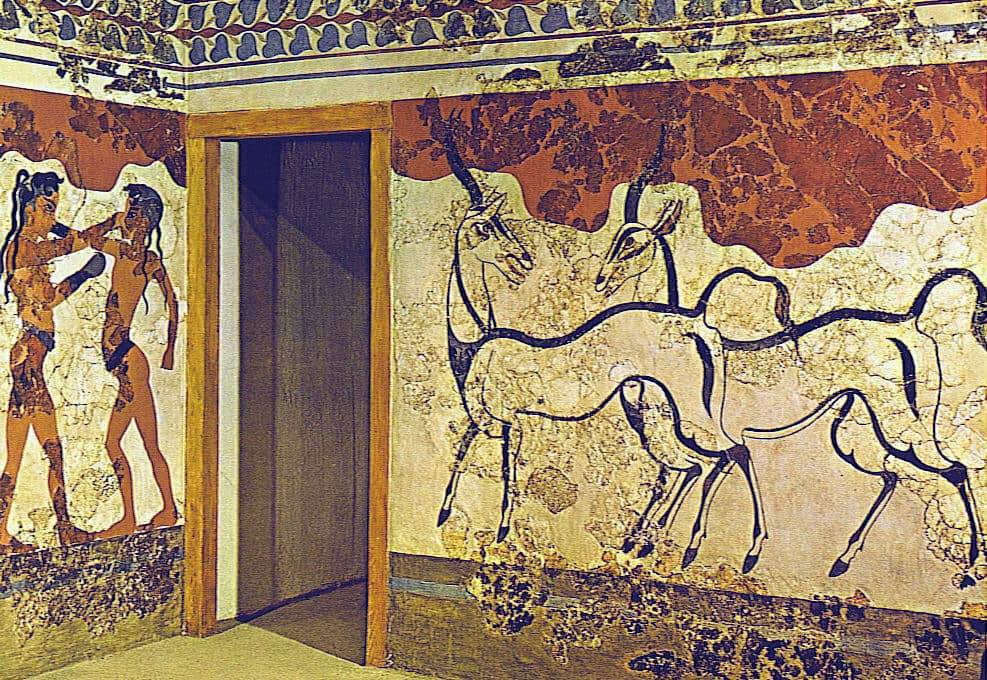 Фрески Кносского дворца: боксёры и козы, XV век до н. э.