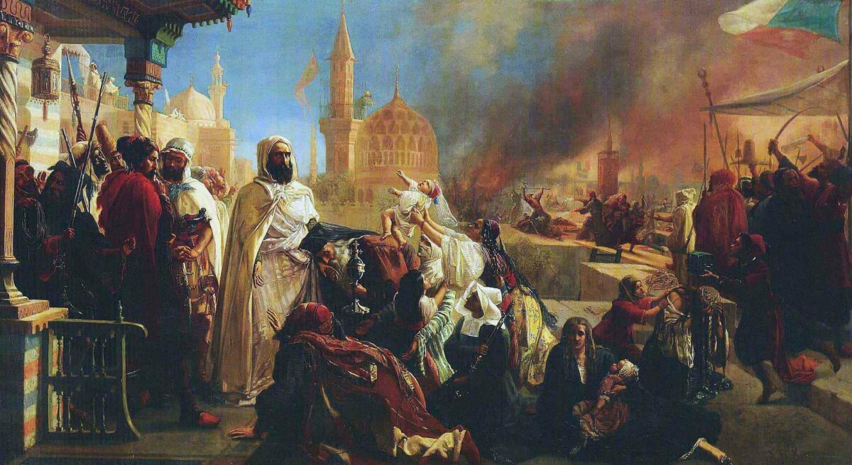 Эмир Абд аль-Кадир защищает христиан Дамаска на картине Гюйсманса