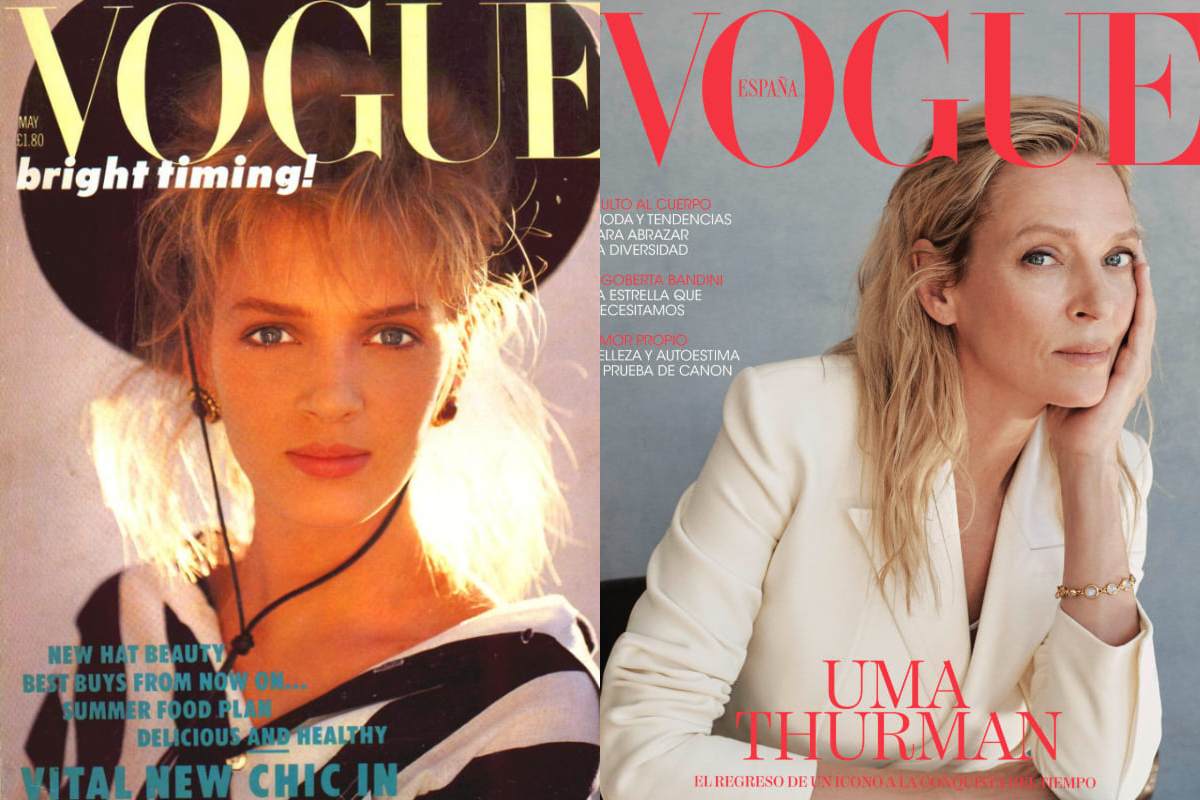 Ума Турман на обложках Vogue — коллаж