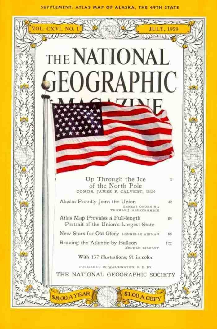 Обложка National Geographic июль 1959 первая фотография на обложке 49 звёздный флаг США