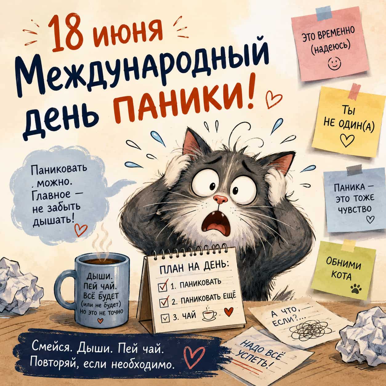 Открытка с надписью &laquo;С днём паники!&raquo;, праздничный повод для статьи