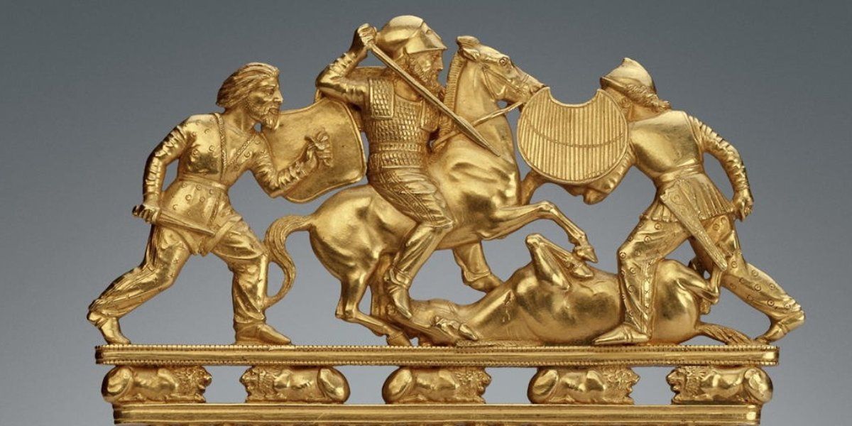 Золотой скифский гребень из кургана Солоха, 430–390 годы до нашей эры